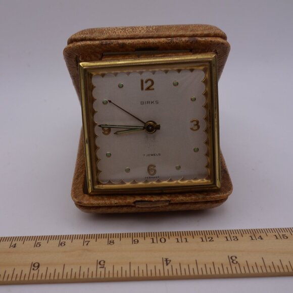 Vintage Birks 7 Jewels Germany Genuine Leather Travel Alarm Clock Still Ticking - Picture 5 of 15